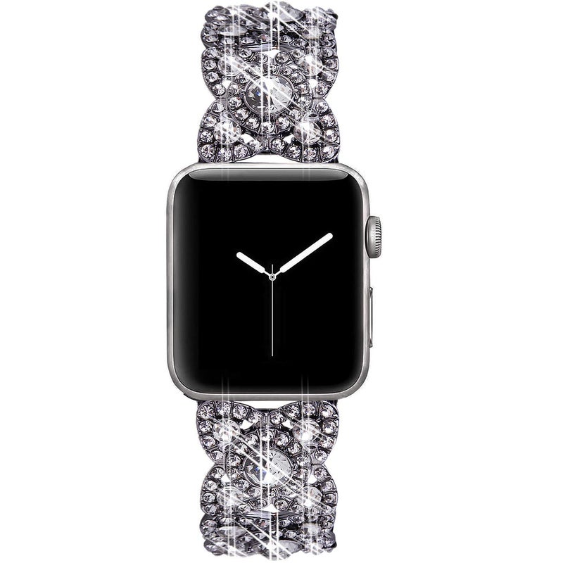 VIQIV Bling Bands for Compatible with Apple Watch 38mm 40mm 41mm 42mm(Series 10) Iwatch Series 11 10 9 8 7 6 5 4 3 2 SE SE2, Diamond Rhinestone Stainless Steel Metal Bracelet Wristband Strap for Women Black - Image 3